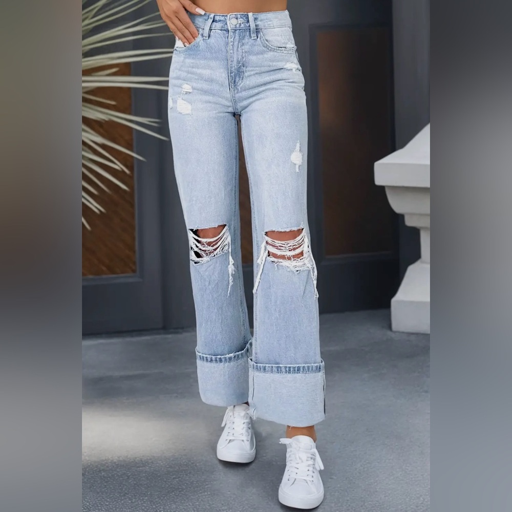 Women's Light Blue Distressed Jeans